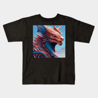 Intricate Copper and Blue Scaled Dragon Kids T-Shirt